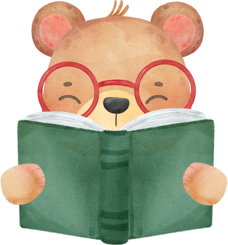 cute watercolor safari bear animals kid back to school reading book cartoon
